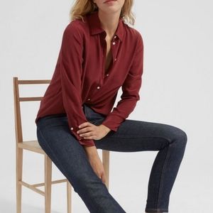 Everlane Red 100% Silk Long Sleeve Button Front Shirt Size 2